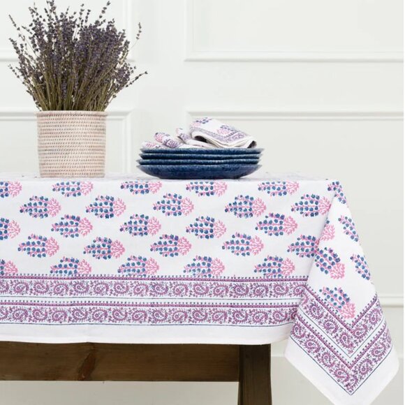 Sagar Blue & Magenta Tablecloth from Pomegranate 55x55" Square - Picture 2 of 4